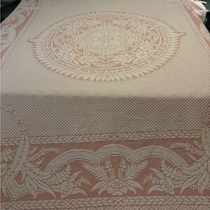 Vintage French 100% Cotton King Size Floral Patterned Bed Spread Pink and Cream